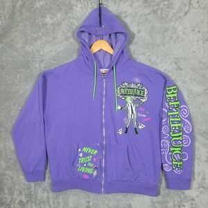 Beetlejuice Womens L Purple Full Zip Hoodie Never Trust The Living Embroidered